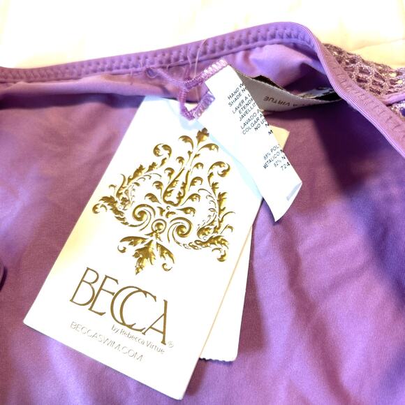 Becca Women Purple Network Malva Stretch Tie Side Hipster Swim Bottom Size S - Picture 7 of 10